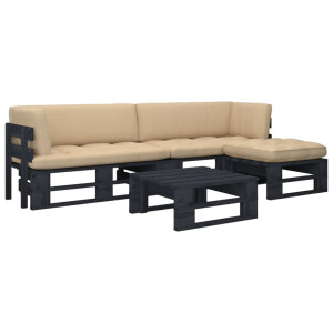vidaXL 4-delige Loungeset pallet met kussens zwart geïmpregneerd hout