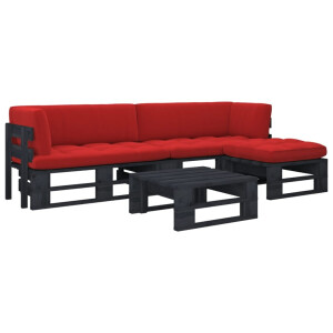 vidaXL 4-delige Loungeset pallet met kussens zwart geïmpregneerd hout