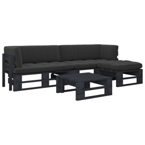 vidaXL 4-delige Loungeset pallet met kussens zwart geïmpregneerd hout