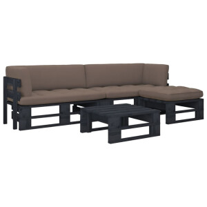vidaXL 4-delige Loungeset pallet met kussens zwart geïmpregneerd hout
