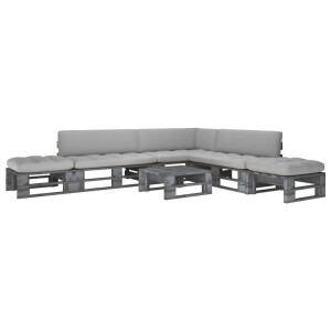 vidaXL 6-delige Loungeset pallet met kussens grijs geïmpregneerd hout