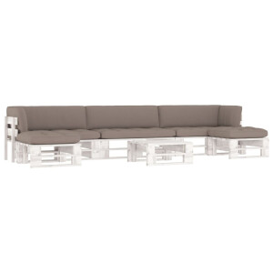vidaXL 6-delige Loungeset pallet met kussens wit geïmpregneerd hout