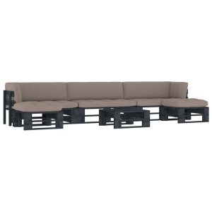 vidaXL 6-delige Loungeset pallet met kussens zwart geïmpregneerd hout