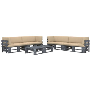 vidaXL 6-delige Loungeset pallet met kussens grijs geïmpregneerd hout