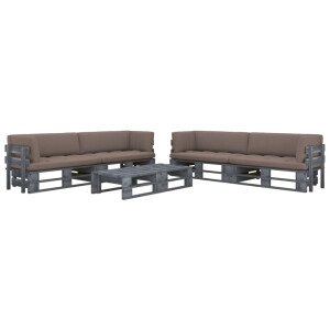 vidaXL 6-delige Loungeset pallet met kussens grijs geïmpregneerd hout