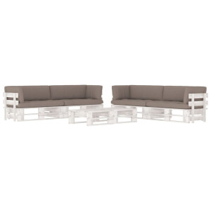 vidaXL 6-delige Loungeset pallet met kussens wit geïmpregneerd hout