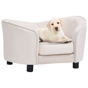 vidaXL Hondenbank 69x49x40 cm pluche en kunstleer crèmekleurig
