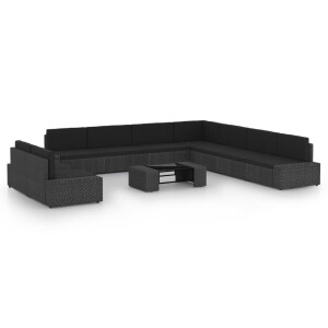 vidaXL 10-delige Loungeset met kussens poly rattan zwart