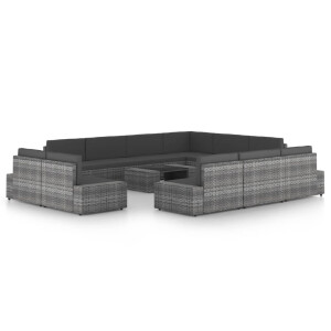 vidaXL 12-delige Loungeset met kussens poly rattan grijs