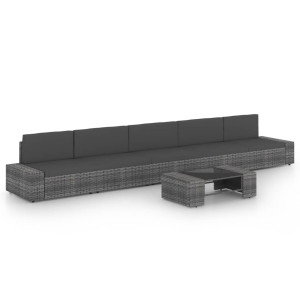 vidaXL 6-delige Loungeset met kussens poly rattan grijs