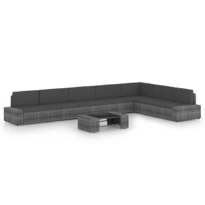 vidaXL 8-delige Loungeset met kussens poly rattan grijs