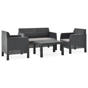 vidaXL 4-delige Loungeset met kussens PP rattan antracietkleurig