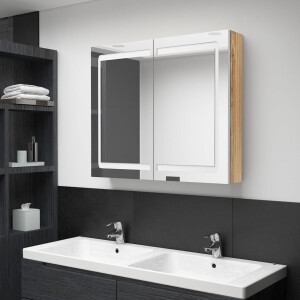 vidaXL Badkamerkast met spiegel en LED 80x12x68 cm wit en eikenkleurig