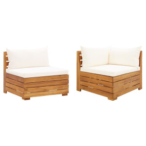 vidaXL 2-delige Loungeset met kussens massief acaciahout