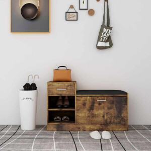 vidaXL Schoenenbank 94,5x31x57 cm bewerkt hout gerookt eikenkleurig