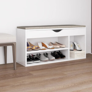 vidaXL Schoenenbank met kussen 104x30x49 cm bewerkt hout wit