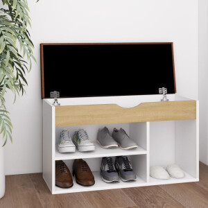 vidaXL Schoenenbank met kussen 80x30x47 cm hout wit sonoma eiken