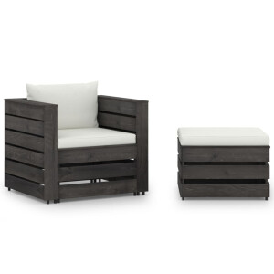 vidaXL 2-delige Loungeset met kussens grijs geïmpregneerd hout