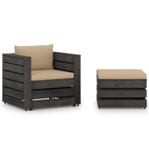 vidaXL 2-delige Loungeset met kussens grijs geïmpregneerd hout