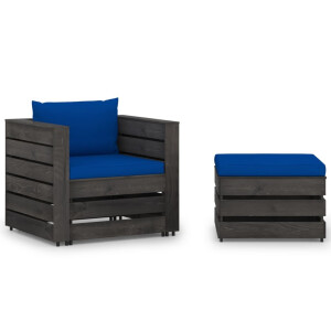 vidaXL 2-delige Loungeset met kussens grijs geïmpregneerd hout