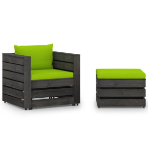 vidaXL 2-delige Loungeset met kussens grijs geïmpregneerd hout