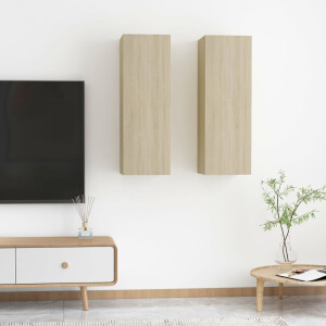 vidaXL Tv-meubels 2 st 30,5x30x90 cm bewerkt hout sonoma eikenkleurig