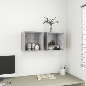 vidaXL Wandkasten 2 st 37x37x37 cm bewerkt hout betongrijs