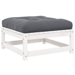 vidaXL Tuinvoetenbank met kussen massief grenenhout wit