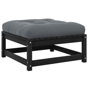 vidaXL Tuinvoetenbank met kussen massief grenenhout zwart