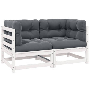 vidaXL Tuinbank 2-zits met kussens massief grenenhout wit