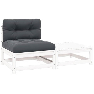 vidaXL 2-delige Loungeset met kussens massief grenenhout wit