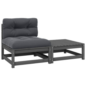 vidaXL 2-delige Loungeset met kussens massief grenenhout grijs