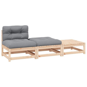 vidaXL 3-delige Loungeset met kussens massief grenenhout
