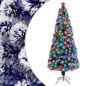vidaXL Kunstkerstboom met verlichting 180 cm glasvezel wit en blauw
