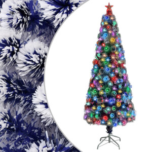 vidaXL Kunstkerstboom met verlichting 210 cm glasvezel wit en blauw