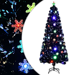 vidaXL Kerstboom met LED-sneeuwvlokken 210 cm glasvezel zwart