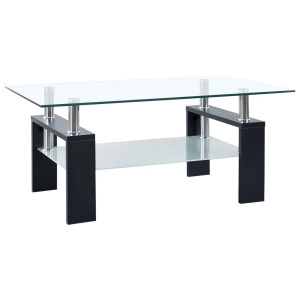 vidaXL Salontafel 95x55x40 cm gehard glas transparant en zwart