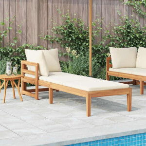 vidaXL Ligstoel met 1 armleuning massief acaciahout crèmewit