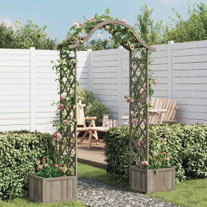 vidaXL Pergola met plantenbak massief vurenhout grijs