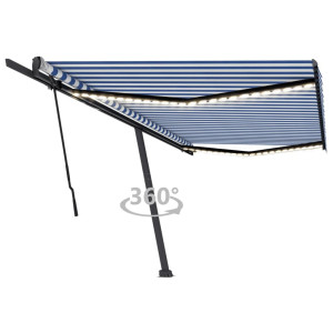 vidaXL Luifel handmatig uittrekbaar met LED 500x300 cm blauw en wit