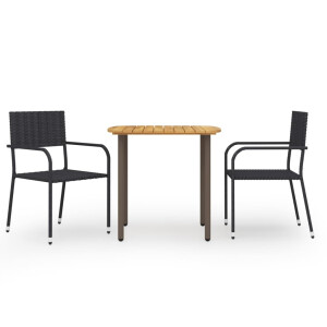 vidaXL 3-delige Tuinset poly rattan zwart