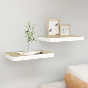 vidaXL Wandschappen zwevend 2 st 50x23x3,8 cm MDF eikenkleurig en wit