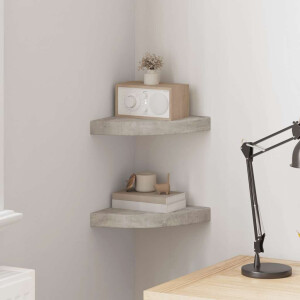 vidaXL Hoekwandschappen 2 st 25x25x3,8 cm MDF betongrijs