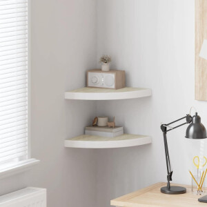 vidaXL Hoekwandschappen 2 st 35x35x3,8 cm MDF eikenkleurig en wit