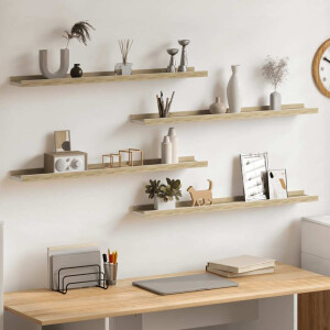 vidaXL Wandschappen 4 st 80x9x3 cm wit en sonoma eikenkleurig