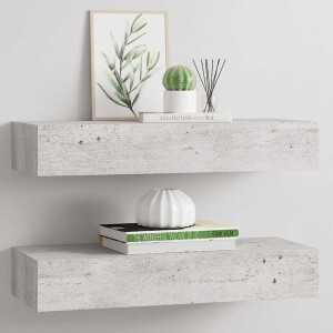 vidaXL Wandschappen 2 st met lade 60x23,5x10 cm MDF betongrijs