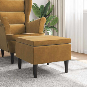 vidaXL Kruk met houten poten fluweel bruin