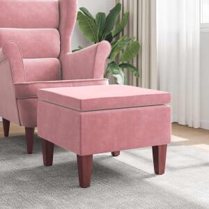 vidaXL Kruk met houten poten fluweel roze