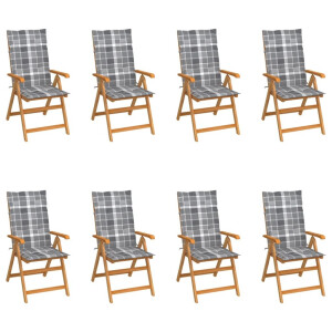 vidaXL Tuinstoelen 8 st verstelbaar met kussens massief teakhout