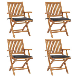 vidaXL Tuinstoelen 4 st inklapbaar met kussens massief teakhout